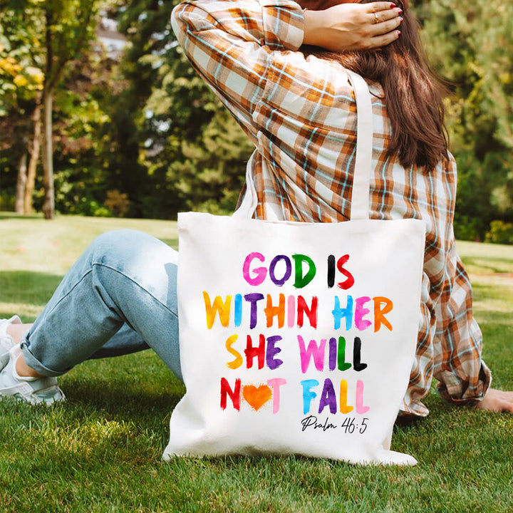 Christianartworkshop God Is Within Her Christian Canvas Tote Bag