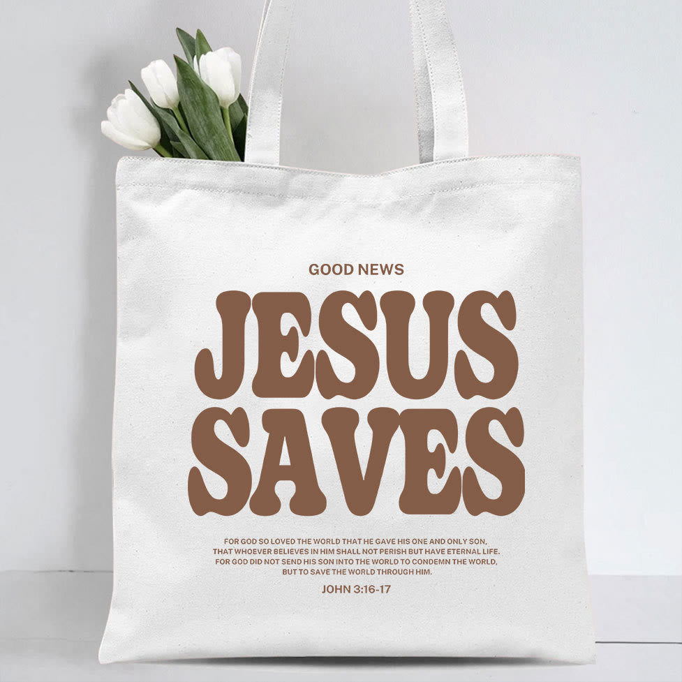 Christianartworkshop Jesus Saves Christian Canvas Tote Bag