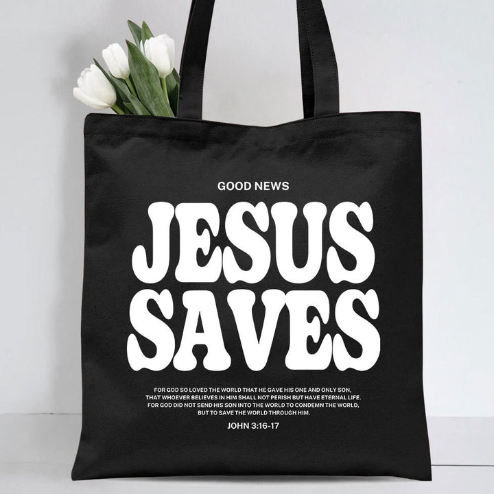 Christianartworkshop Jesus Saves Christian Canvas Tote Bag