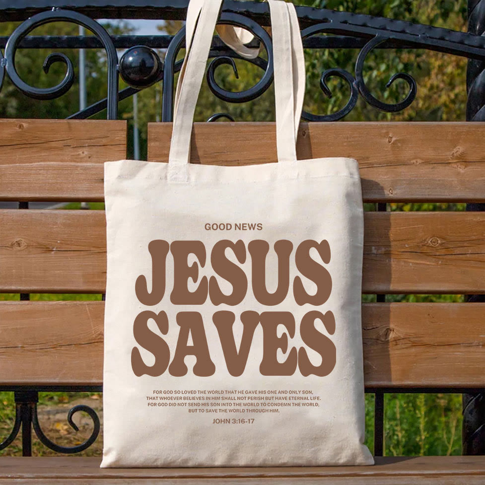 Christianartworkshop Jesus Saves Christian Canvas Tote Bag