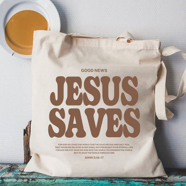 Christianartworkshop Jesus Saves Christian Canvas Tote Bag