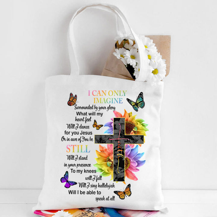 Christianartworkshop I Can Only Imagine Christian Lyric Canvas Tote Bag