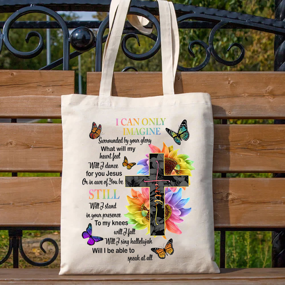 Christianartworkshop I Can Only Imagine Christian Lyric Canvas Tote Bag