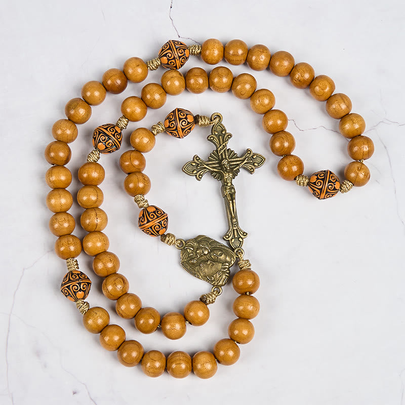 Christianartworkshop Holy Family & Crucifix of 10mm Olive Wood Bead Rosary for Holy Prayer