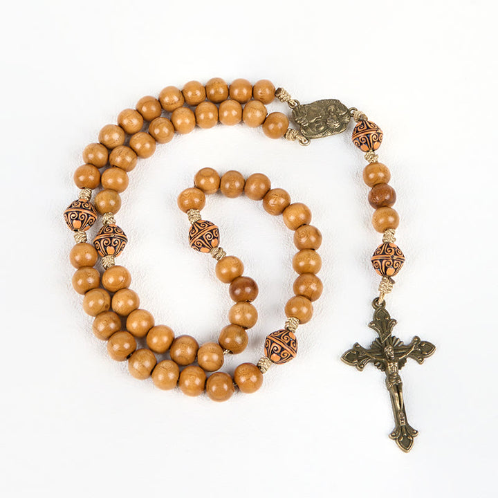 FREE Today: Holy Family & Crucifix of 10mm Olive Wood Bead Rosary for Holy Prayer