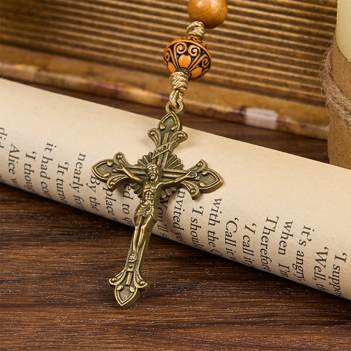 FREE Today: Holy Family & Crucifix of 10mm Olive Wood Bead Rosary for Holy Prayer