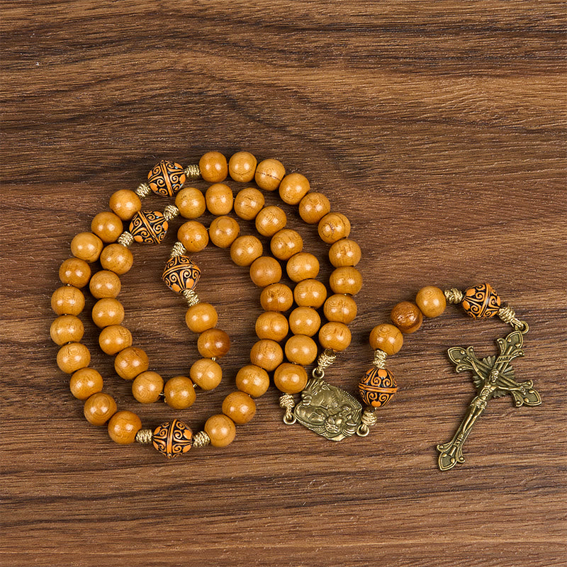 Christianartworkshop Holy Family & Crucifix of 10mm Olive Wood Bead Rosary for Holy Prayer