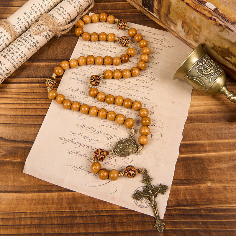 Christianartworkshop Holy Family & Crucifix of 10mm Olive Wood Bead Rosary for Holy Prayer