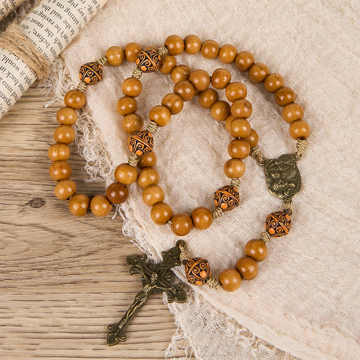 FREE Today: Holy Family & Crucifix of 10mm Olive Wood Bead Rosary for Holy Prayer