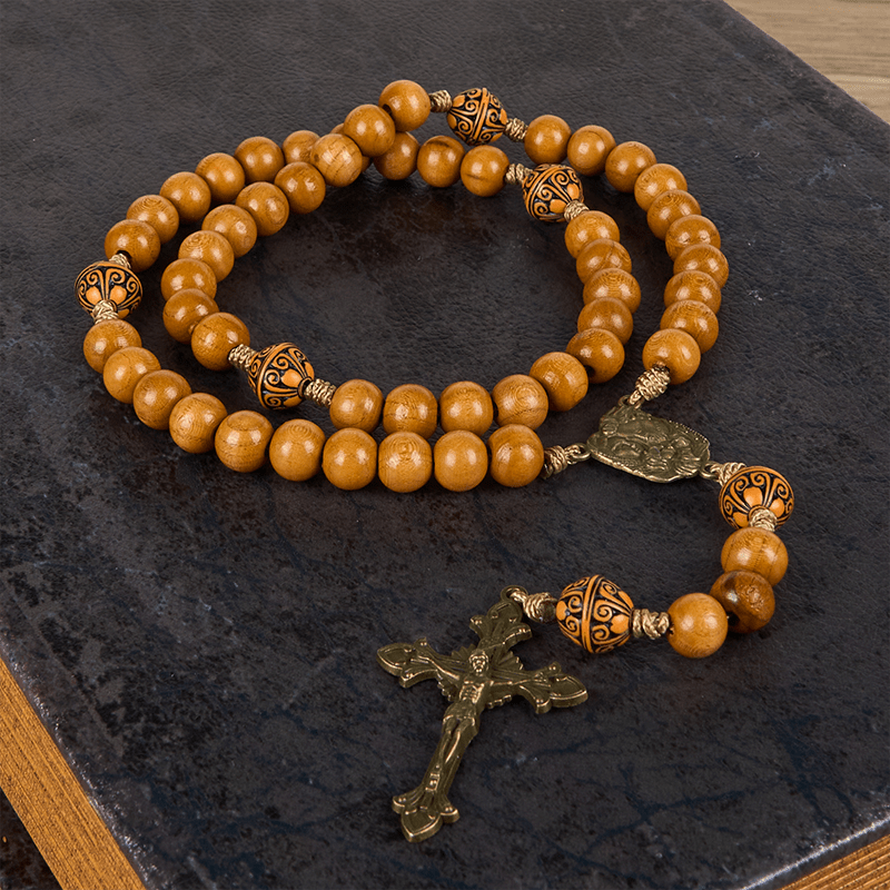 Christianartworkshop Holy Family & Crucifix of 10mm Olive Wood Bead Rosary for Holy Prayer