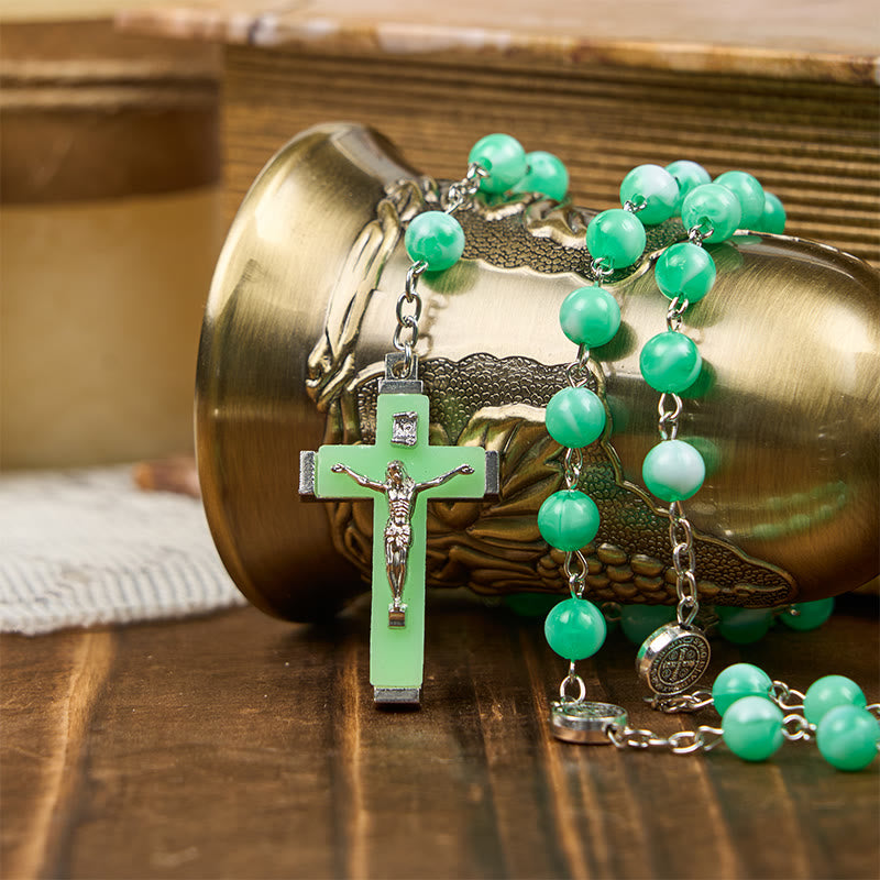 FREE Today: Miraculous Medal & Crucifix of 8mm Luminous Bead Rosary for Night Praying