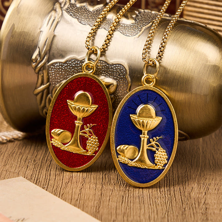 Christianartworkshop Red & Blue Eucharistic Chalice Necklace - Keep Your Faith Close