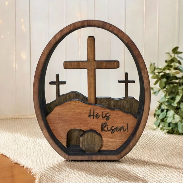 Christianartworkshop He is Risen Wooden Tabletop Easter Ornament - Celebrate the Resurrection