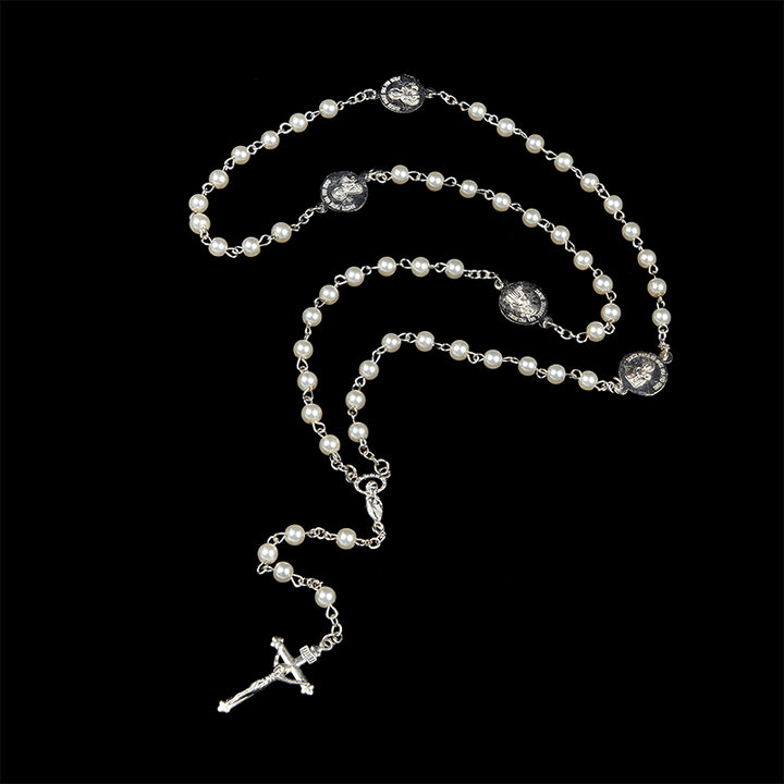 Christianartworkshop Crucifix & Our Lady of 8mm Pearl Prayer Beads Rosary (3 Colors)
