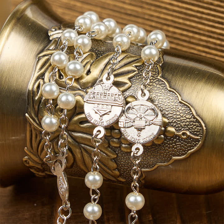 Christianartworkshop Crucifix & Our Lady of 8mm Pearl Prayer Beads Rosary (3 Colors)