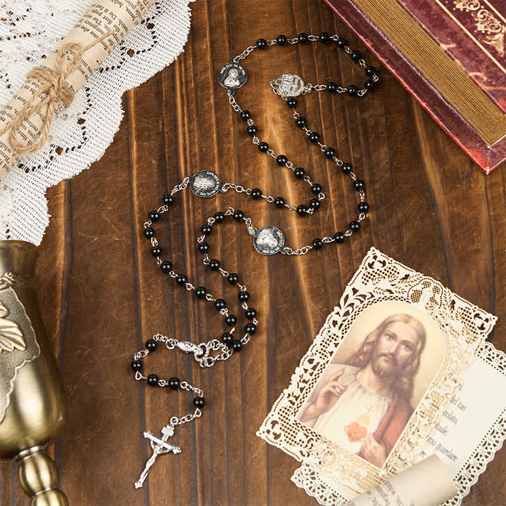 Christianartworkshop Crucifix & Our Lady of 8mm Pearl Prayer Beads Rosary (3 Colors)