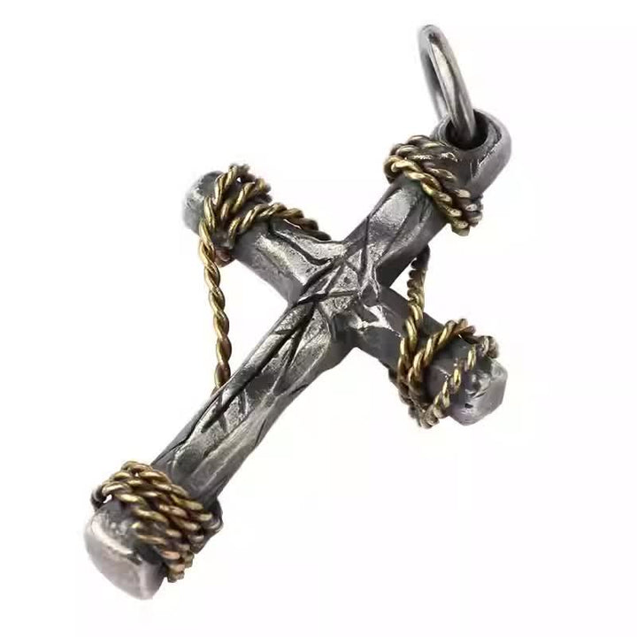 Christianartworkshop Exquisite 925 Sterling Silver and Brass Rope Forged Cross Necklace