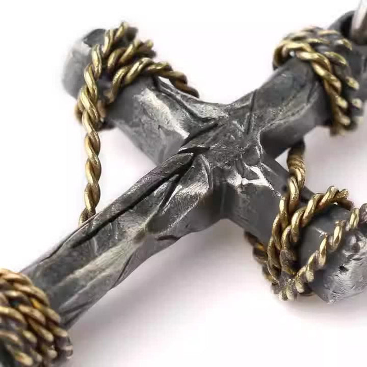 Christianartworkshop Exquisite 925 Sterling Silver and Brass Rope Forged Cross Necklace