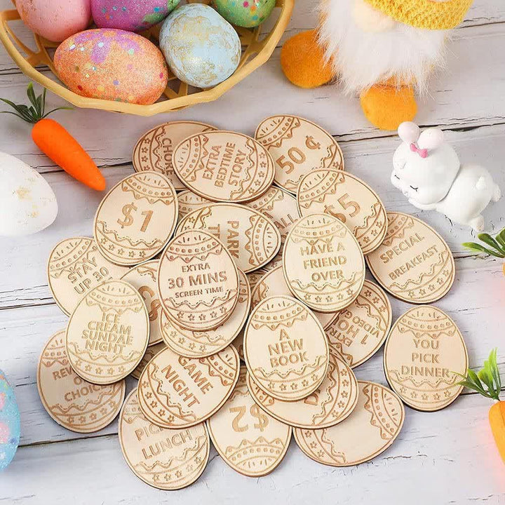 Christianartworkshop Easter Egg Rewards Set: 2pcs Colorful Shell with Wooden Prize Tokens