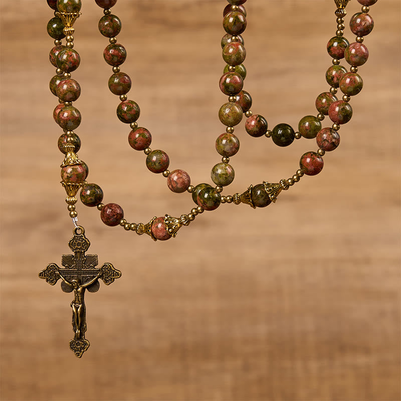 Christianartworkshop St. Benedict & Crucifix of 8mm Chrysocolla Stone Rosary - Exclusive Crafted for Holy Prayer