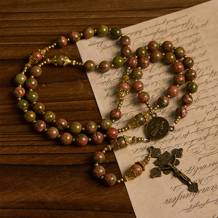 Christianartworkshop St. Benedict & Crucifix of 8mm Chrysocolla Stone Rosary - Exclusive Crafted for Holy Prayer