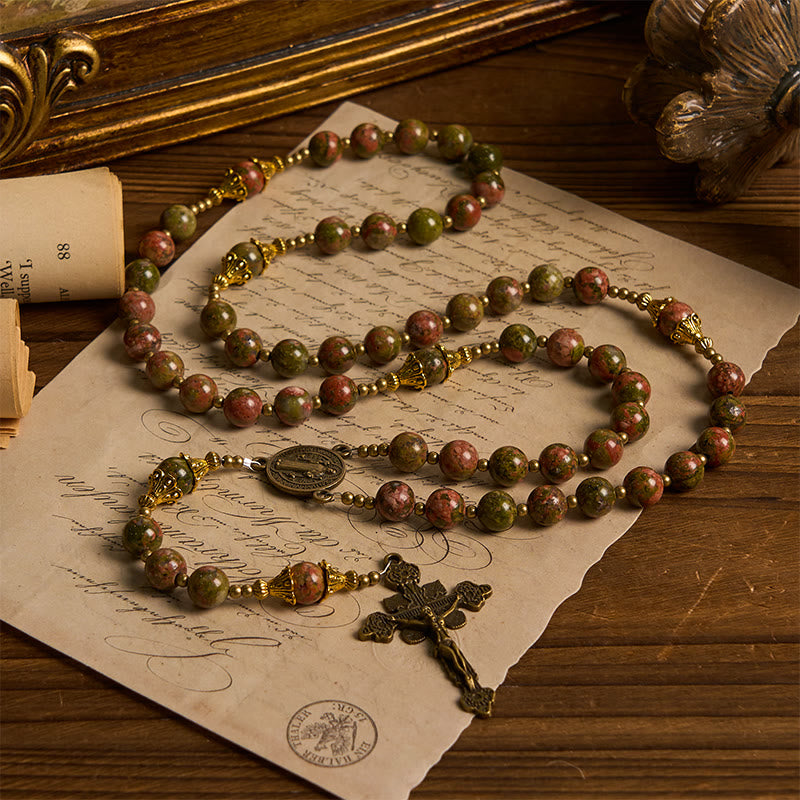 Christianartworkshop St. Benedict & Crucifix of 8mm Chrysocolla Stone Rosary - Exclusive Crafted for Holy Prayer