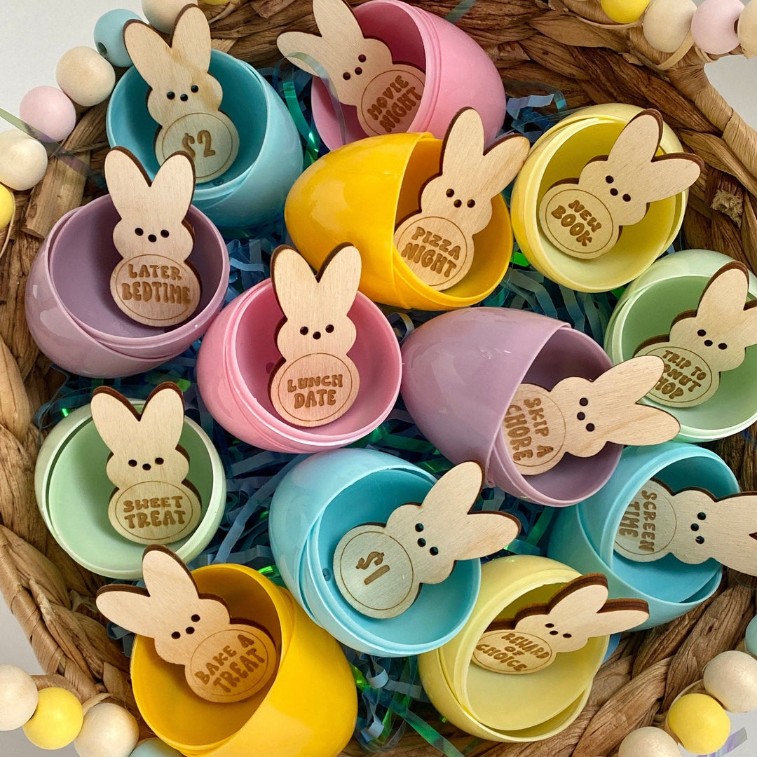 Christianartworkshop Easter Egg Filler - Engraved Bunny Shaped Easter Egg Filler Tokens with Activities