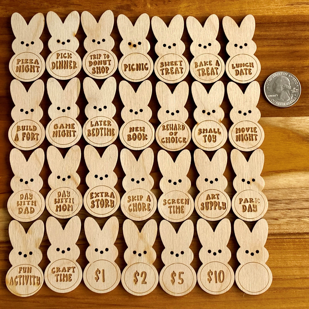 Christianartworkshop Easter Egg Filler - Engraved Bunny Shaped Easter Egg Filler Tokens with Activities