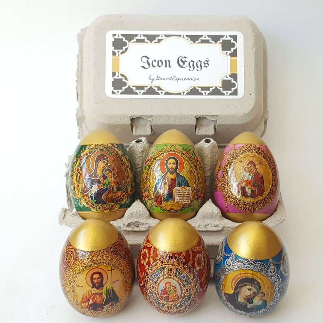 Christianartworkshop Easter Icon Egg Set: 6pcs Decorative Eggs with Iconic Designs