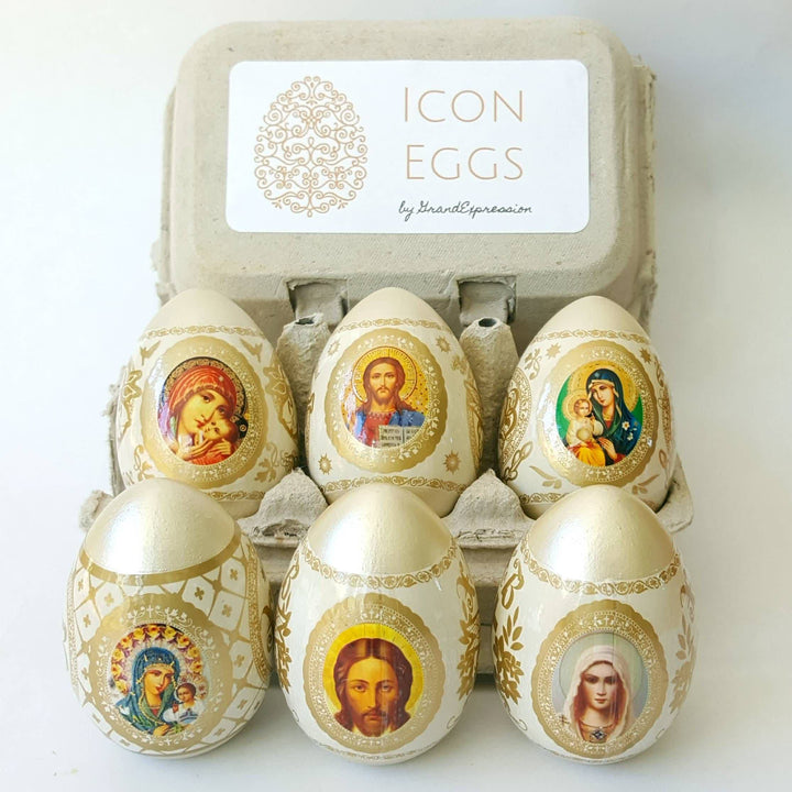 Christianartworkshop Easter Icon Egg Set: 6pcs Decorative Eggs with Iconic Designs