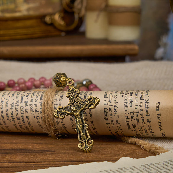 Christianartworkshop Jesus Is The Gift: Natural Red Wood Vein Stone Handmade Rosary with Gift Card - image 14