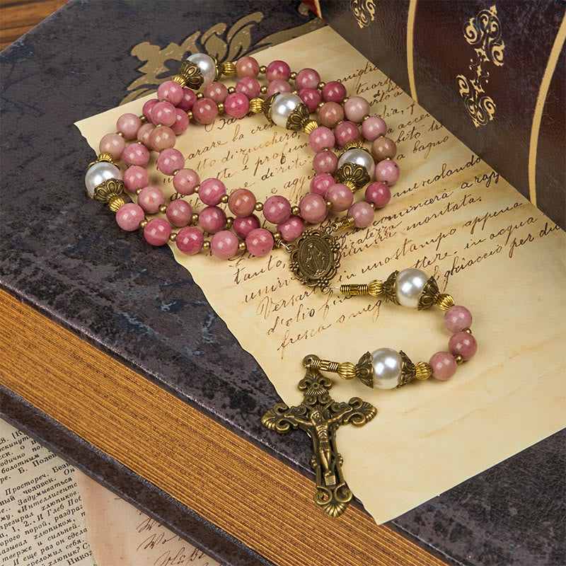 Christianartworkshop Jesus Is The Gift: Natural Red Wood Vein Stone Handmade Rosary with Gift Card - image 17