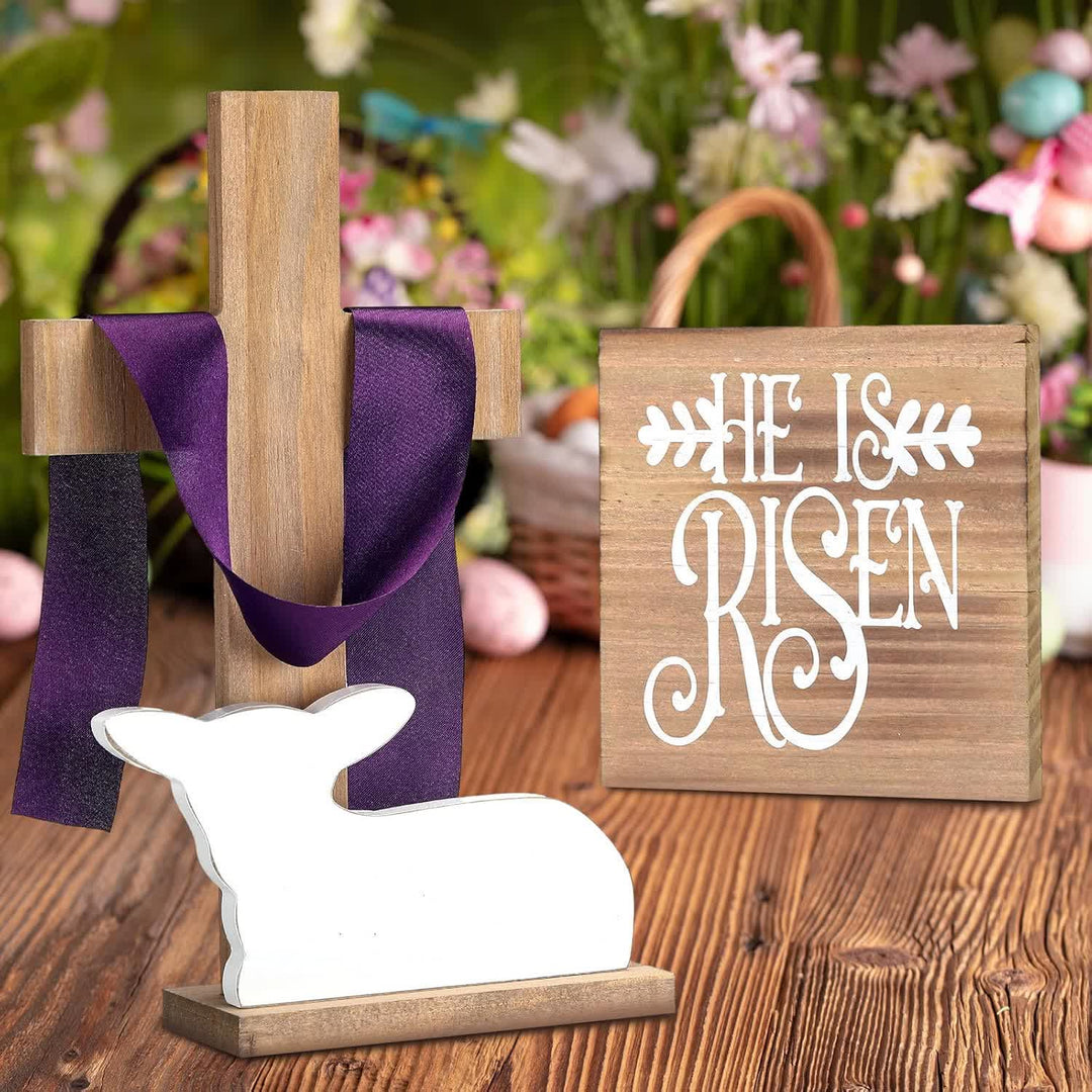 Christianartworkshop He is Risen Easter Tiered Tray Decor: A Joyful Celebration of Faith