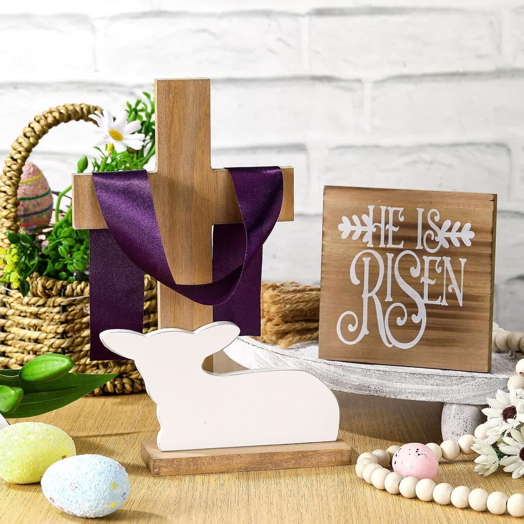 Christianartworkshop He is Risen Easter Tiered Tray Decor: A Joyful Celebration of Faith