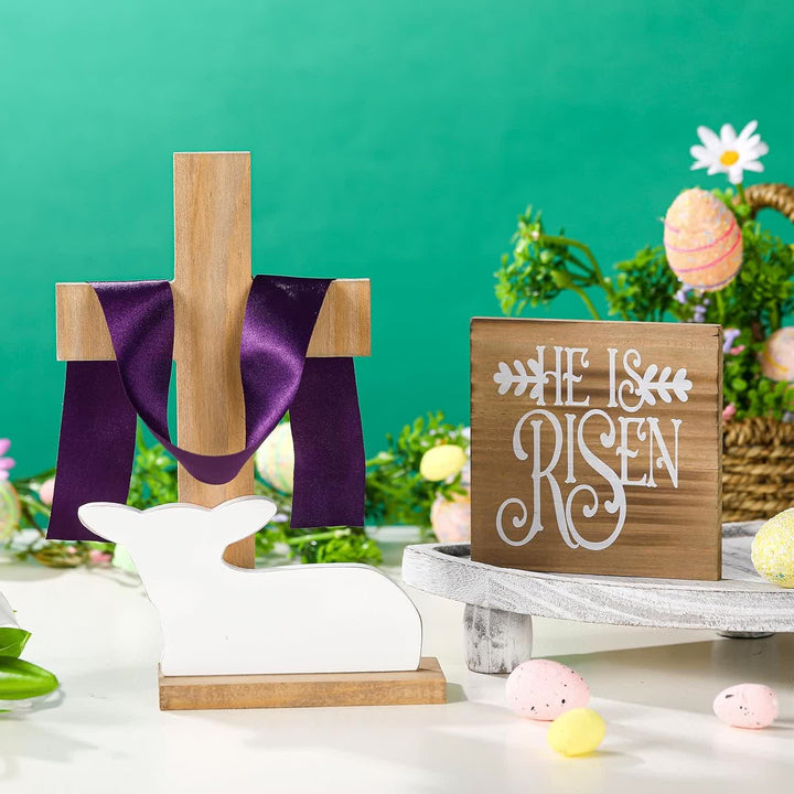 Christianartworkshop He is Risen Easter Tiered Tray Decor: A Joyful Celebration of Faith