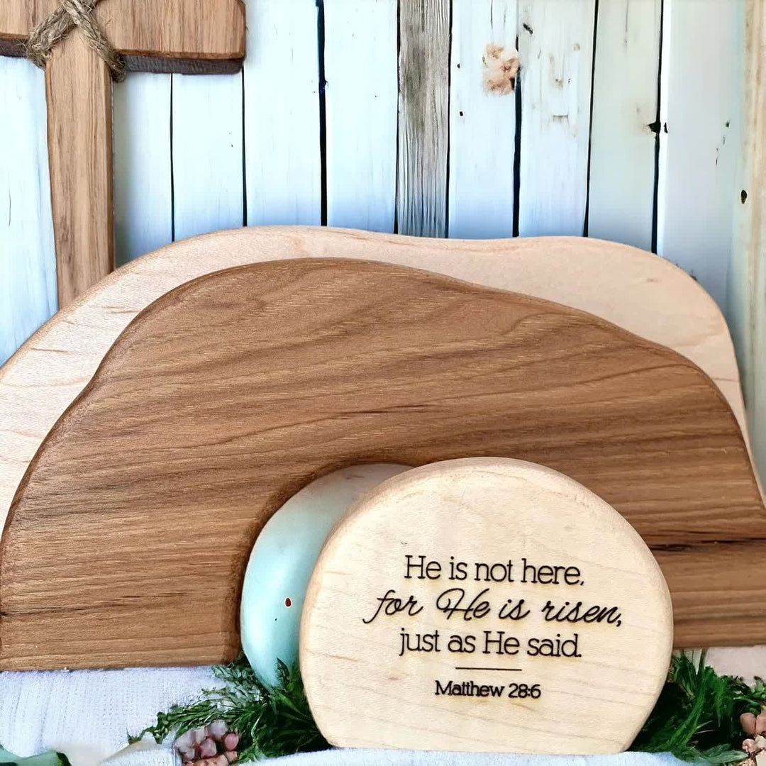 Christianartworkshop He is Risen: Rustic Wooden Easter Resurrection Decor Set with Scripture Wall Art