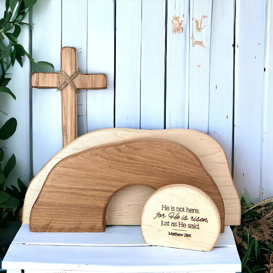 Christianartworkshop He is Risen: Rustic Wooden Easter Resurrection Decor Set with Scripture Wall Art