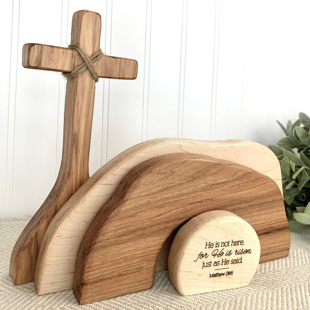 Christianartworkshop He is Risen: Rustic Wooden Easter Resurrection Decor Set with Scripture Wall Art