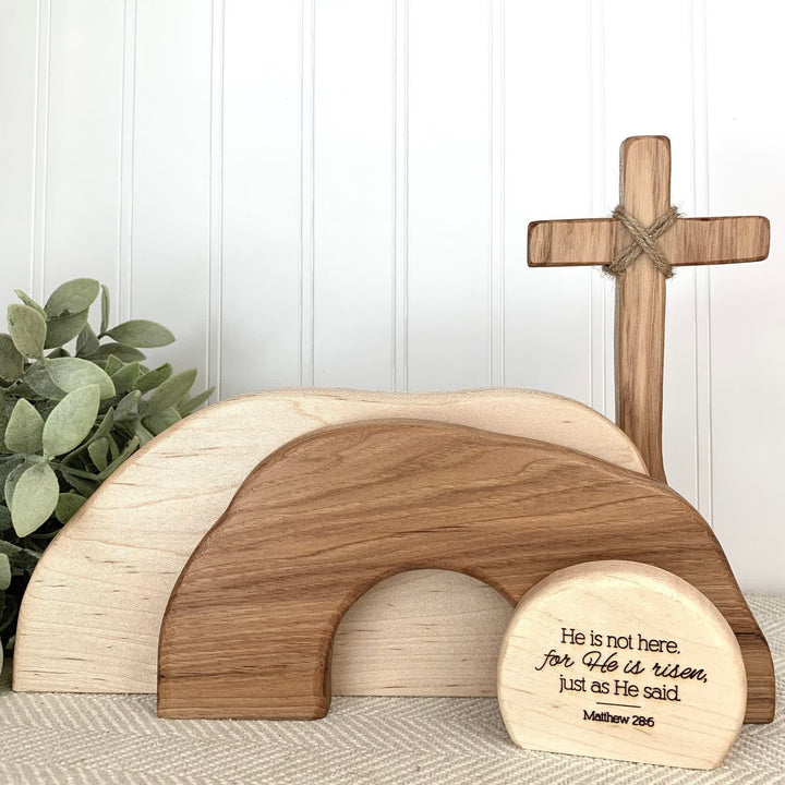 Christianartworkshop He is Risen: Rustic Wooden Easter Resurrection Decor Set with Scripture Wall Art