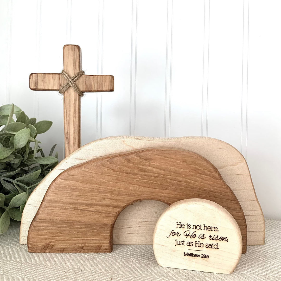 Christianartworkshop He is Risen: Rustic Wooden Easter Resurrection Decor Set with Scripture Wall Art