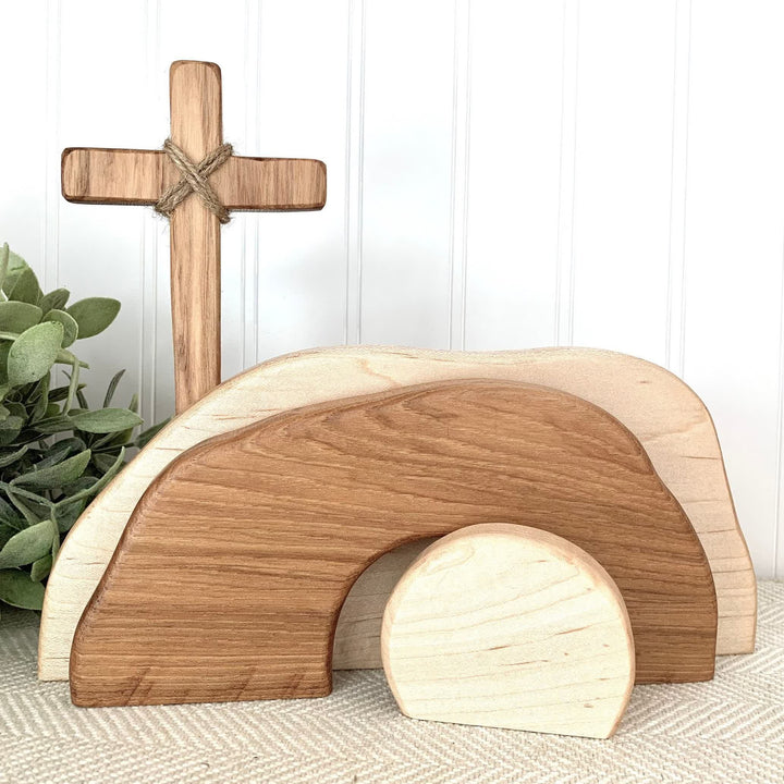 Christianartworkshop He is Risen: Rustic Wooden Easter Resurrection Decor Set with Scripture Wall Art