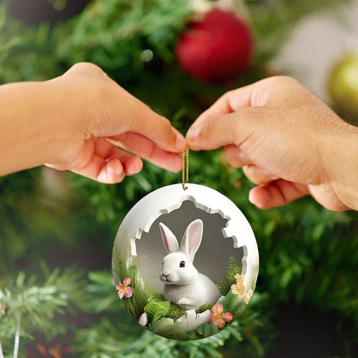 Christianartworkshop Easter Magic: Enchanted Bunny Garden Hanging Ornament