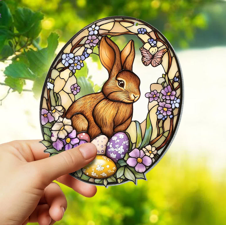 Christianartworkshop Easter Radiance: Customizable Blossom Bunny Garden Hanging Ornament