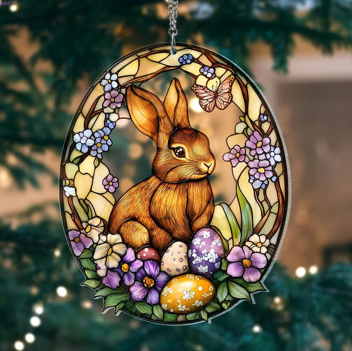 Christianartworkshop Easter Radiance: Customizable Blossom Bunny Garden Hanging Ornament