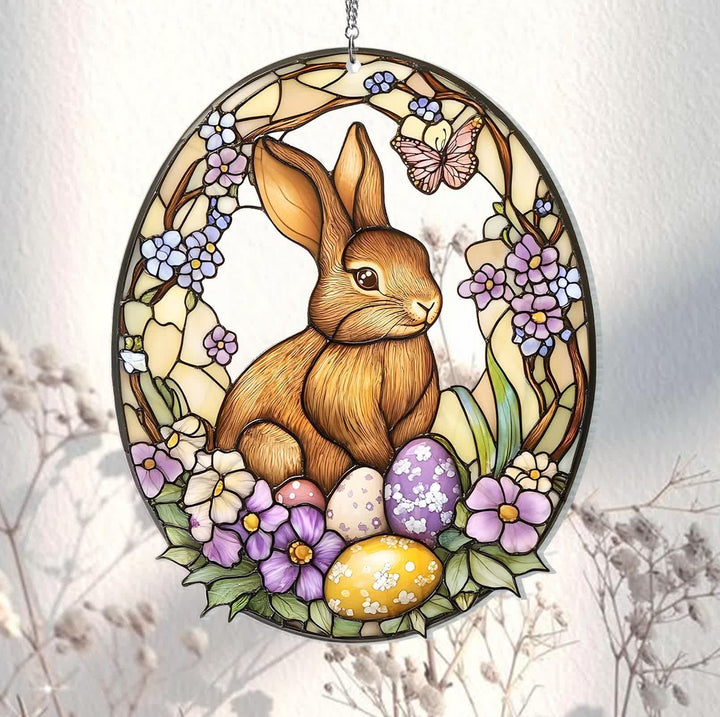 Christianartworkshop Easter Radiance: Customizable Blossom Bunny Garden Hanging Ornament