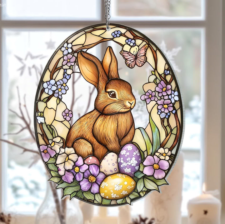 Christianartworkshop Easter Radiance: Customizable Blossom Bunny Garden Hanging Ornament