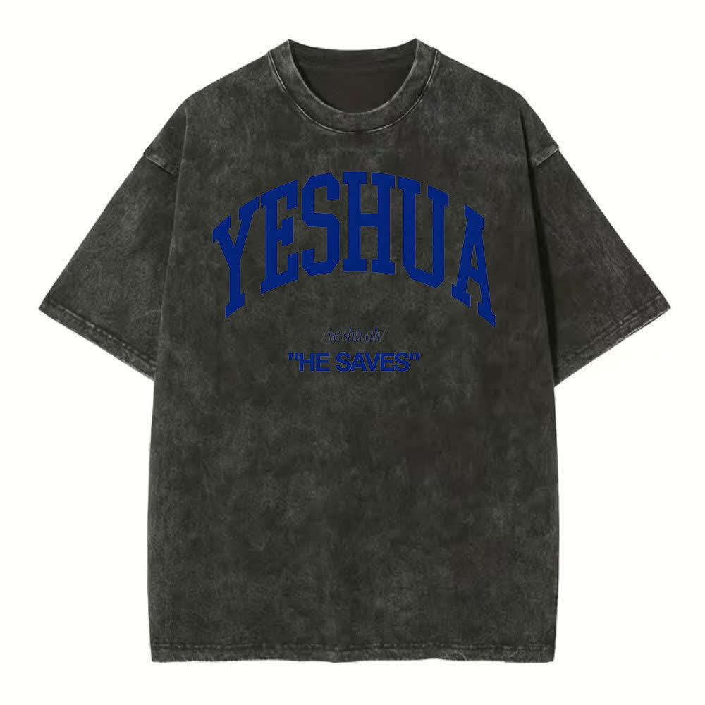 Christianartworkshop Yeshua "He Saves" Washed T-Shirt