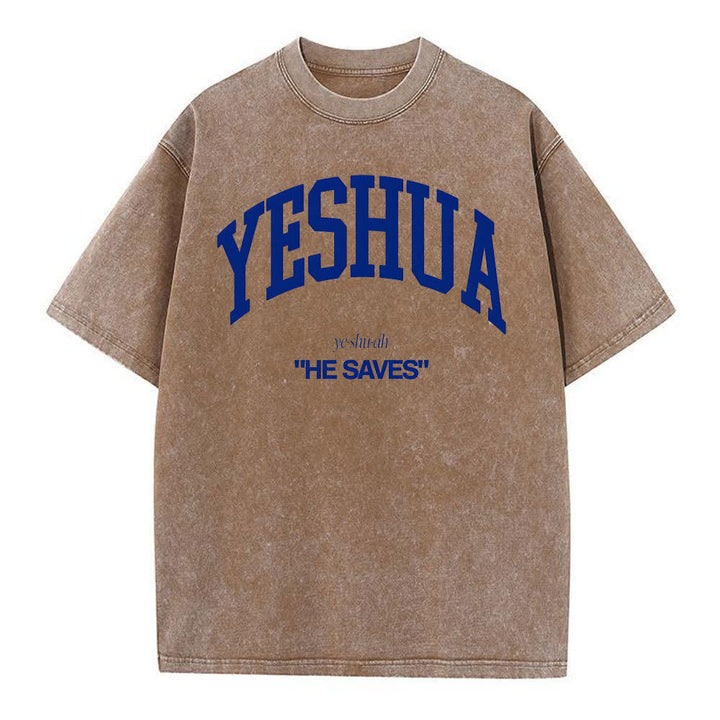 Christianartworkshop Yeshua "He Saves" Washed T-Shirt