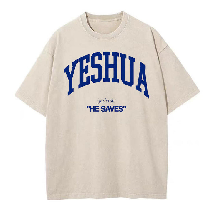 Christianartworkshop Yeshua "He Saves" Washed T-Shirt