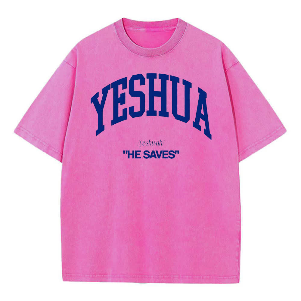 Christianartworkshop Yeshua "He Saves" Washed T-Shirt